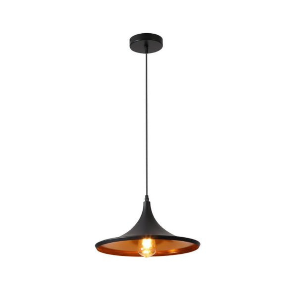 Penn Cone Schoolhouse Orient Flat Black Gold Metal Pendant Ceiling Light E27