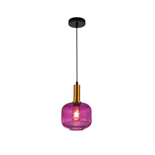 Sawyer Ribbed Fluted Reeded Maloto Lantern Green Opal Purple Amber Glass Pendant Ceiling Light E27 Gold Metal Top