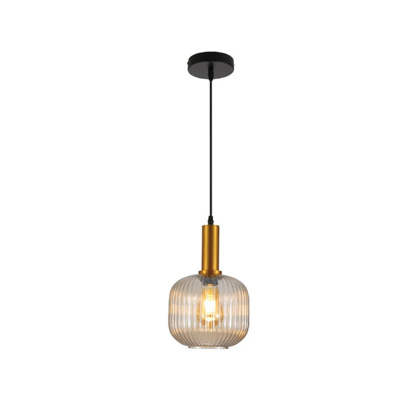 Sawyer Ribbed Fluted Reeded Maloto Lantern Green Opal Purple Amber Glass Pendant Ceiling Light E27 Gold Metal Top