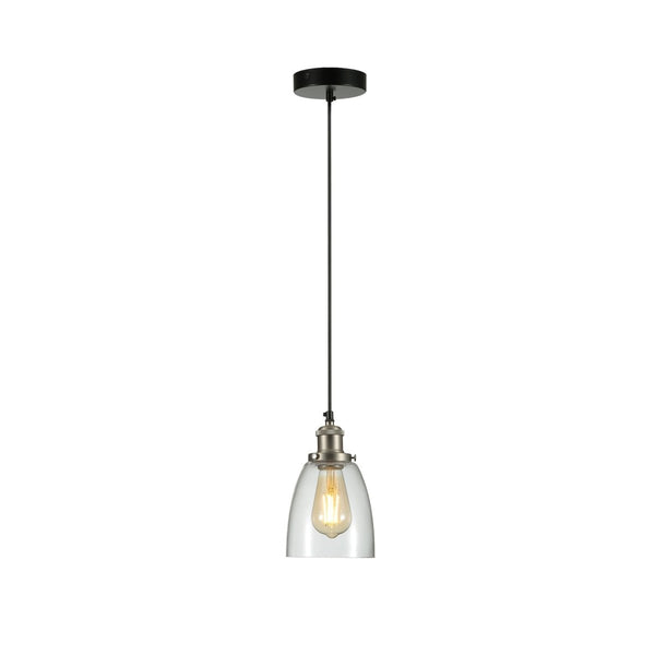 Hoxton Silver Metal Clear Glass Cone Dome Pendant Ceiling Light