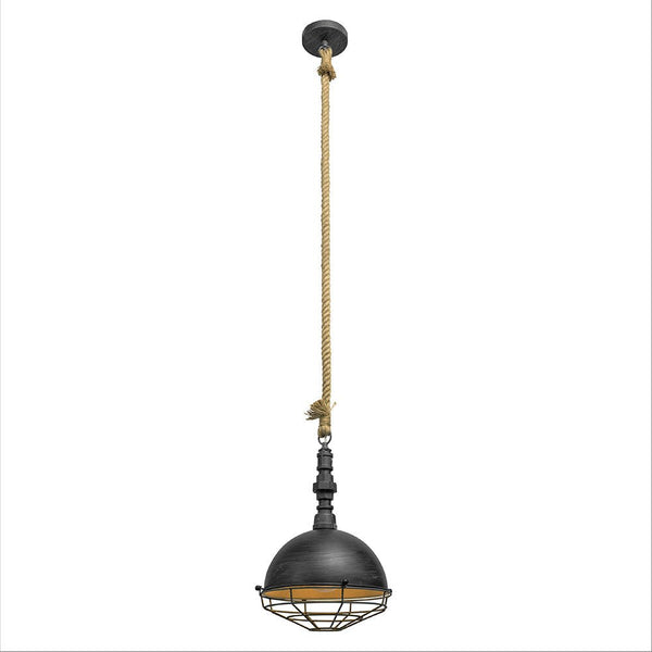 Hemp Rope Silvery Grey Metal Industrial Vintage Pendant Ceiling Light