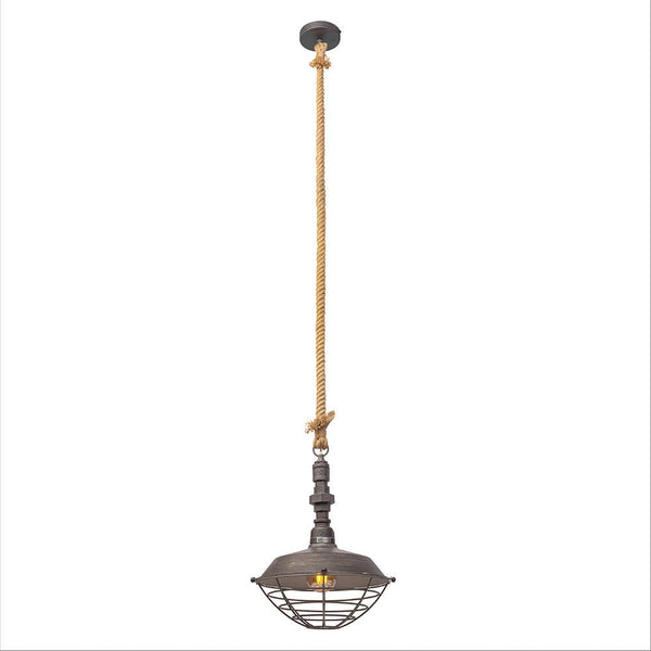 Hemp Rope Silvery Grey Metal Industrial Vintage Pendant Ceiling Light