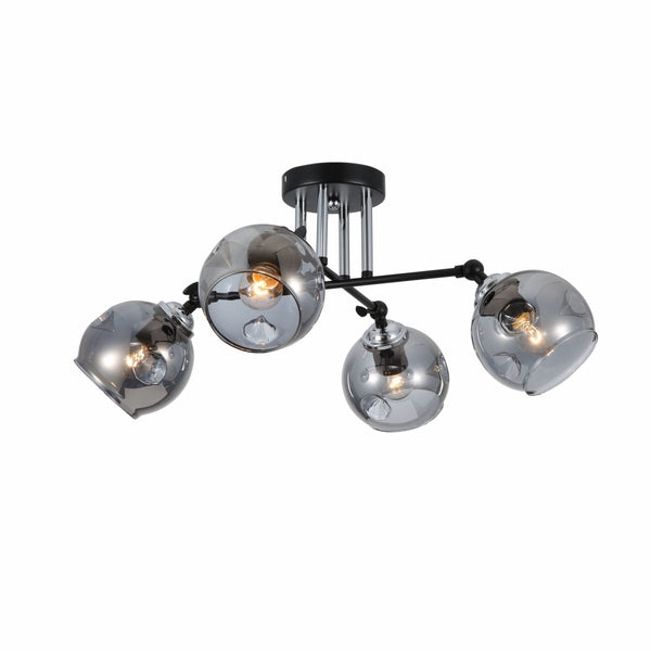 Smoky Glass Black and Chrome Semi Flush Ceiling Light E27