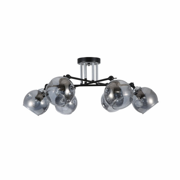 Smoky Glass Black and Chrome Semi Flush Ceiling Light E27