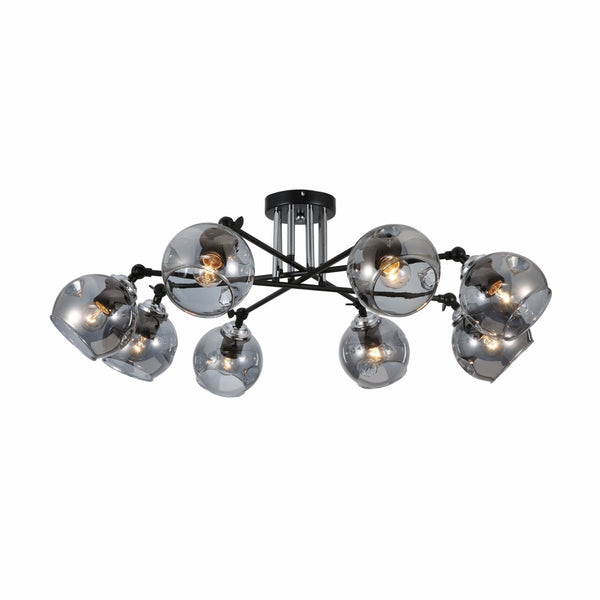 Smoky Glass Black and Chrome Semi Flush Ceiling Light E27