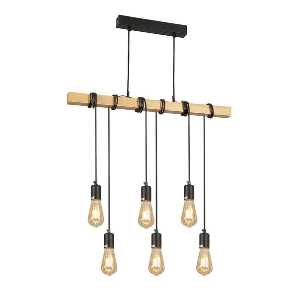 Rustic Wooden and Bamboo Beam Pendant Lights with Multiple Lamp Holders