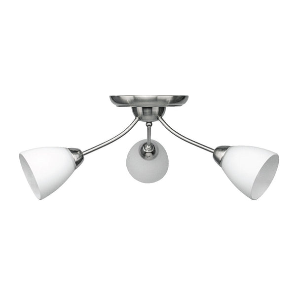 White Glass Chrome Semi-Flush Ceiling Light 3xE27