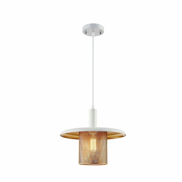 White-Golden Metal Caged Flat Pendant Ceiling Light E27