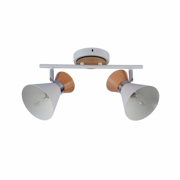 White Metal Wood Funnel Shade White Body Semi Flush Ceiling and Wall Light E14