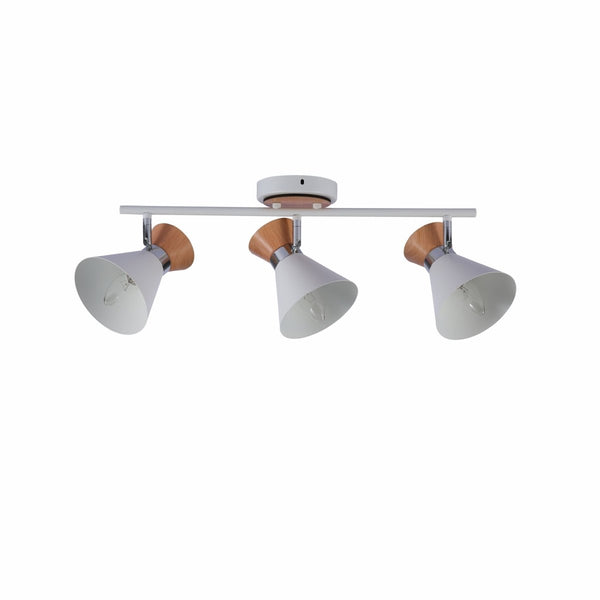 White Metal Wood Funnel Shade White Body Semi Flush Ceiling and Wall Light E14
