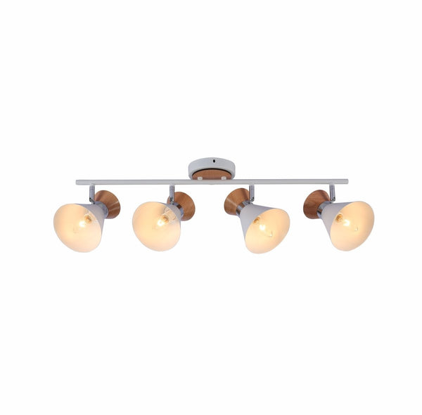White Metal Wood Funnel Shade White Body Semi Flush Ceiling and Wall Light E14