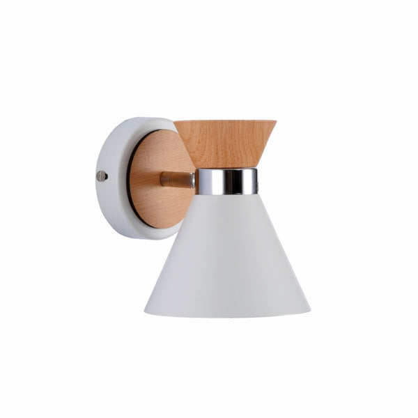 White Metal Wood Funnel Shade White Body Semi Flush Ceiling and Wall Light E14