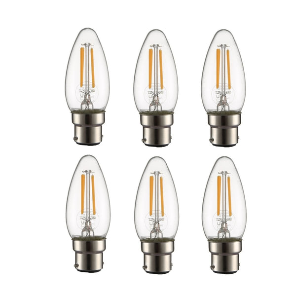 LED Dimmable Filament C35 Candle Bulb B22 Bayonet Cap 4W Warm White 2700K