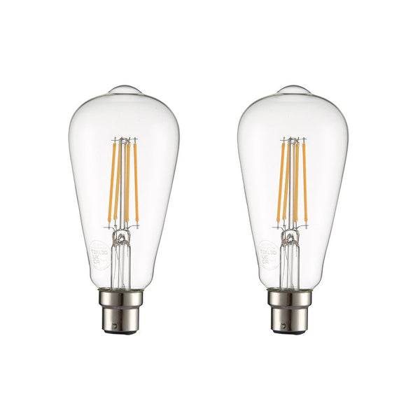 LED Dimmable Filament ST64 Edison Bulb B22 Bayonet Cap 6.5W Pack of 2