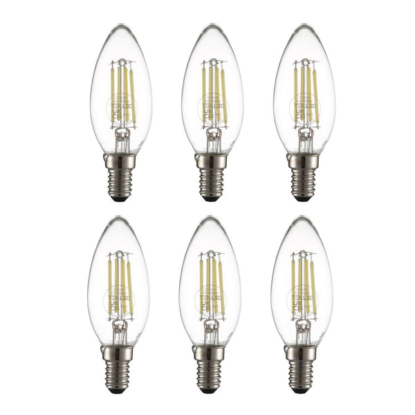 TEKLED
LED Filament C35 Candle Bulb E14 Small Edison Screw 4W - Flame Tip / 2700K Warm White / Pack of 6 or 10.