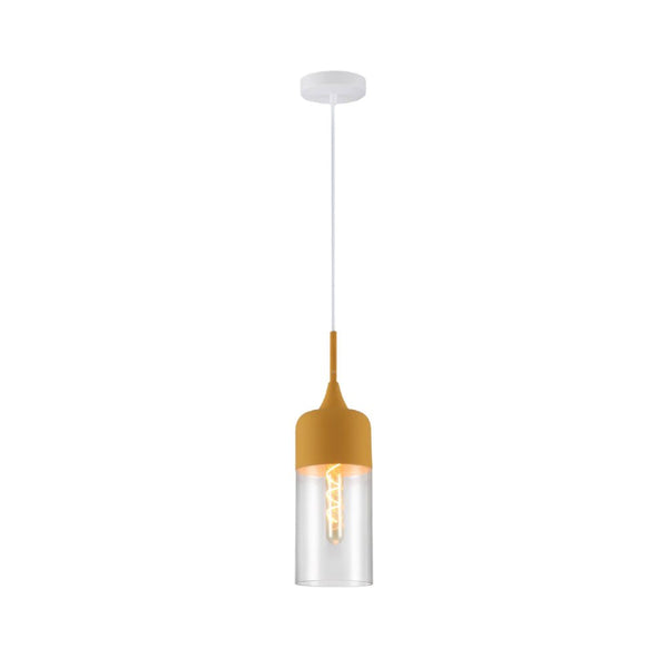 Macaron Salmon Pink-Olive Green-Mustard Yellow Cylinder Glass Pendant Ceiling Light E27 Fitting