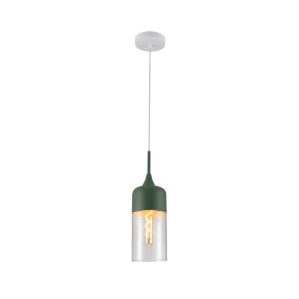 Macaron Salmon Pink-Olive Green-Mustard Yellow Cylinder Glass Pendant Ceiling Light E27 Fitting