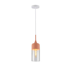 Macaron Salmon Pink-Olive Green-Mustard Yellow Cylinder Glass Pendant Ceiling Light E27 Fitting