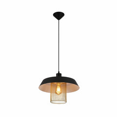 Matte Gold Caged Shade with Black Flat Top Pendat Ceiling Light E27 Fitting