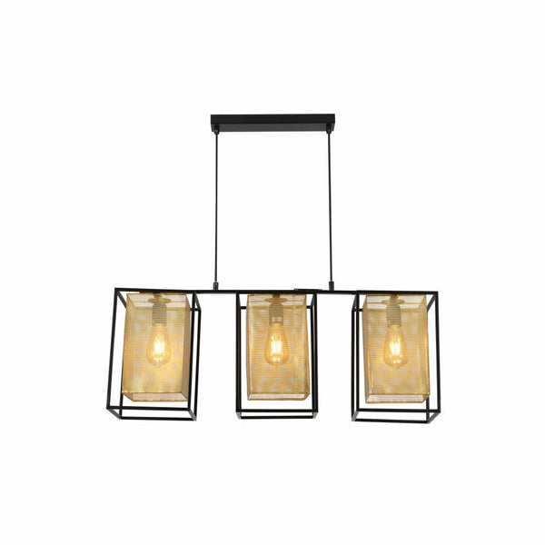 Matte Gold Metal Shade Black Cage Pendant or Island Ceiling Light E27 Fitting