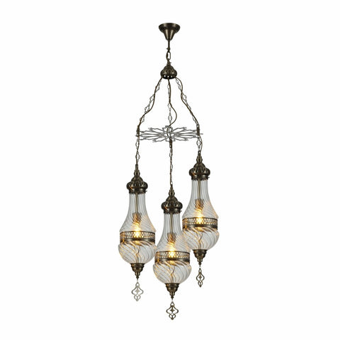 Moroccan Style Antique Brass and Clear Glass Ceiling Oriental Chandelier E27