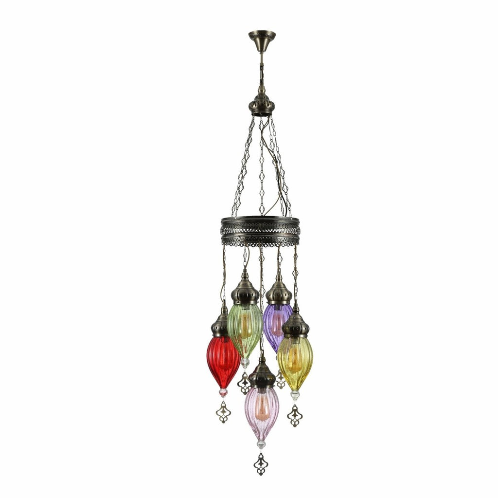 Moroccan Style Antique Brass and Multi Colour Glass Ceiling Chandelier Pendant Light E27