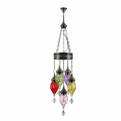 Moroccan Style Antique Brass and Multi Colour Glass Ceiling Chandelier Pendant Light E27