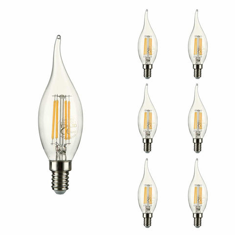 TEKLED
LED Filament C35 Candle Bulb E14 Small Edison Screw 4W - Flame Tip / 2700K Warm White / Pack of 6 or 10.