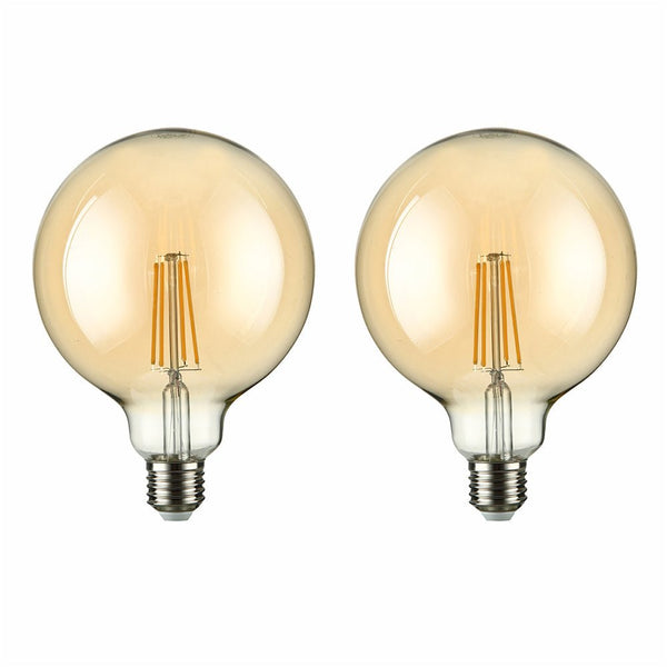 LED Dimmable Filament Globe Bulb E27 Edison Screw 6.5W Pack of 2 Warm White 2400K