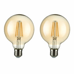 LED Dimmable Filament Globe Bulb E27 Edison Screw 6.5W Pack of 2 Warm White 2400K