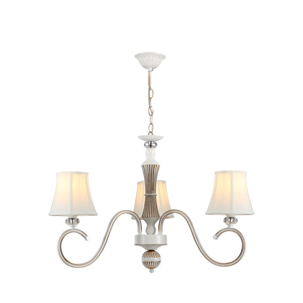 Off White Fabric Shaded Gold Aged Ivory Traditional Retro Vintage Classic Chandelier Ceiling Light E14