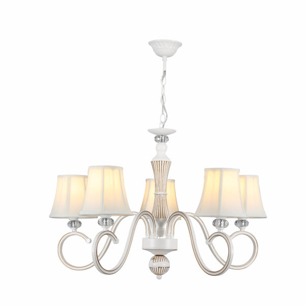 Off White Fabric Shaded Gold Aged Ivory Traditional Retro Vintage Classic Chandelier Ceiling Light E14