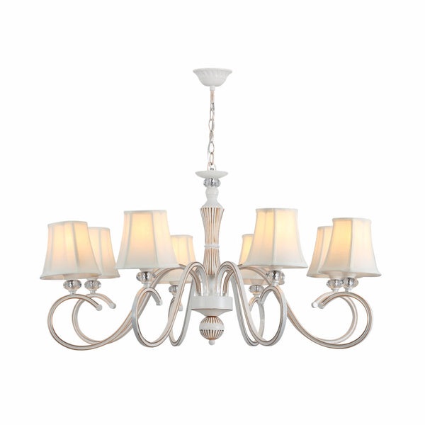 Off White Fabric Shaded Gold Aged Ivory Traditional Retro Vintage Classic Chandelier Ceiling Light E14