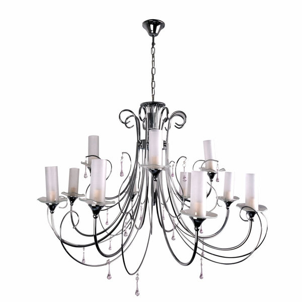 Opal Cylinder Glass Chrome Candle Metal Arm Ceiling Chandelier Light E14