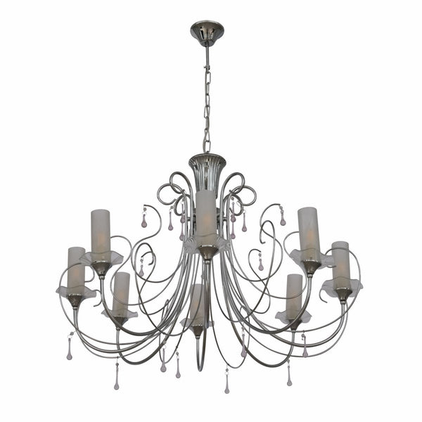 Opal Cylinder Glass Chrome Candle Metal Arm Ceiling Chandelier Light E14
