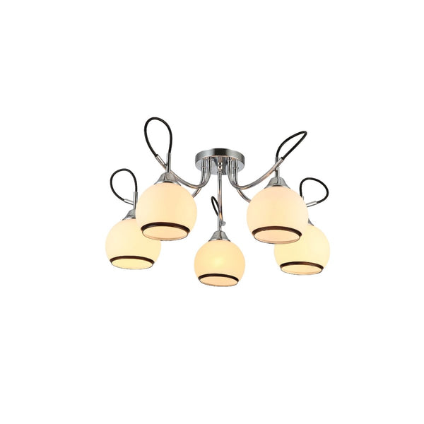 Opal Dome Glass Chrome Metal Semi Flush Ceiling Light