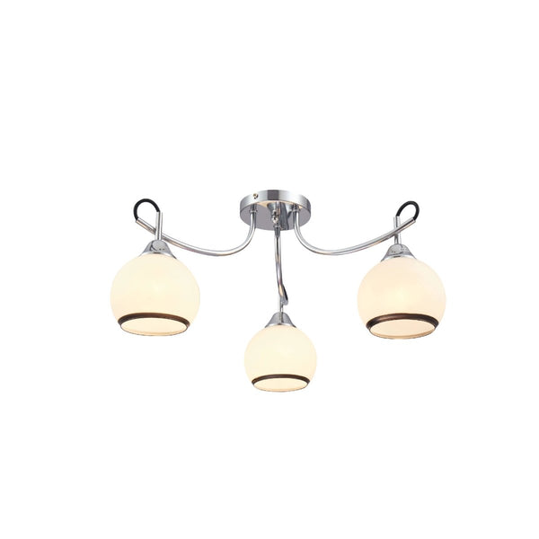 Opal Dome Glass Chrome Metal Semi Flush Ceiling Light
