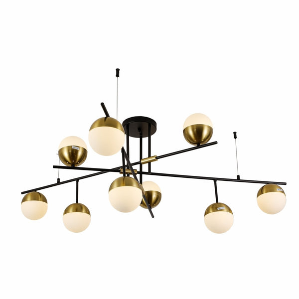 Opal Globe Glass Gold Black Metal Body Modern Nordic Chandelier Ceiling Light 9xG9s
