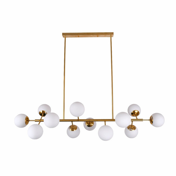 Modern Molecule Style Amber Smoky Opal Glass Globe Gold Black Metal Body Island Chandelier Ceiling Light
