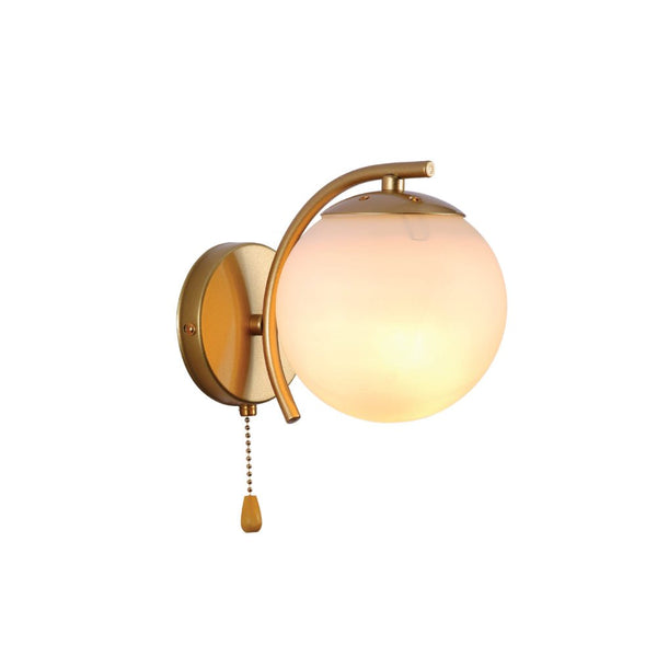 Opal Globe Glass Gold Metal Arc Body Vintage Retro Wall Light with Pull Down Switch E27 Fitting