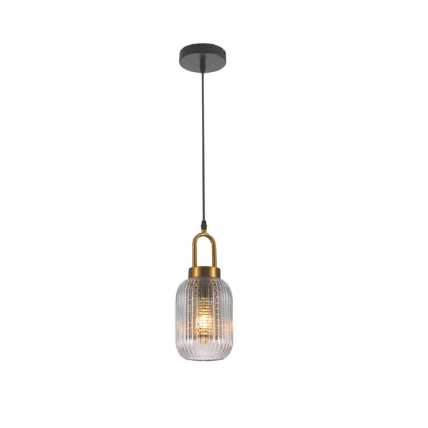 Sawyer Ribbed Fluted Reeded Maloto Lantern Clear Glass Pendant Ceiling Light E27 Gold Handled