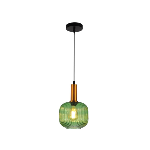 Sawyer Ribbed Fluted Reeded Maloto Lantern Green Opal Purple Amber Glass Pendant Ceiling Light E27 Gold Metal Top
