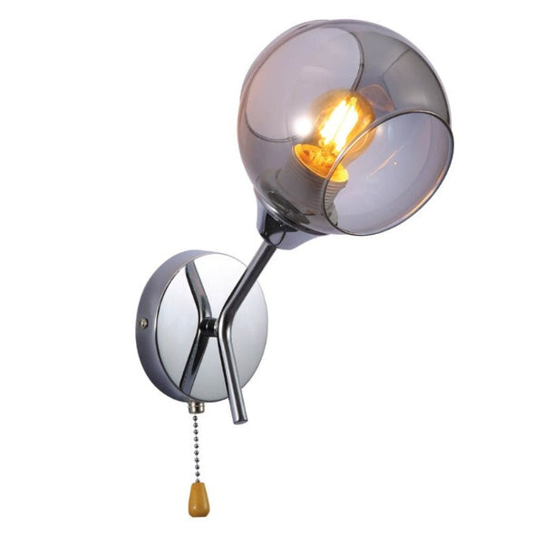 Smoky Barrel Glass Chrome Metal Body Sputnik Modern Wall Light with Pull Down Switch E27 Fitting