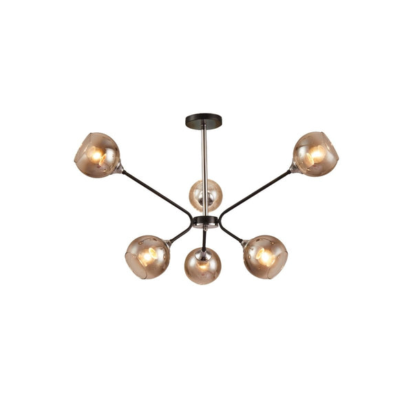 Smoky Cone Glass Black Chrome Metal Molecule Modern Ceiling Light