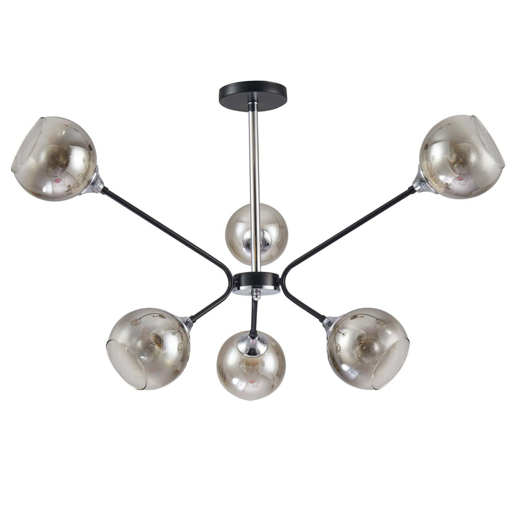 Smoky Cone Glass Black Chrome Metal Molecule Modern Ceiling Light