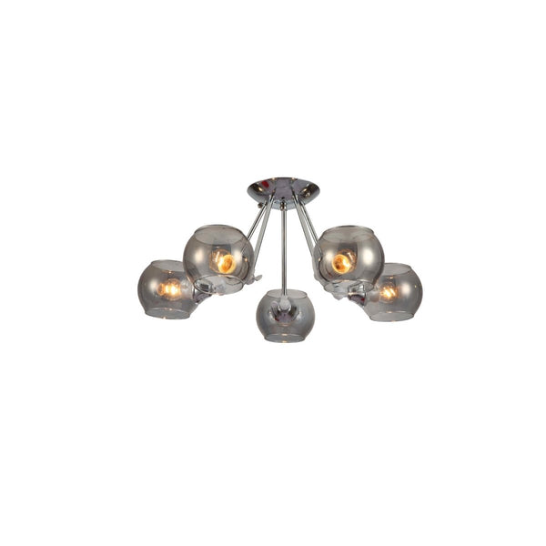 Smoky Cut-out Globe Glass Hinged Chrome Metal Semi Flush Ceiling Light