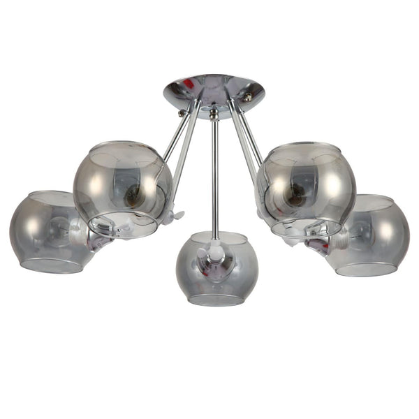 Smoky Cut-out Globe Glass Hinged Chrome Metal Semi Flush Ceiling Light