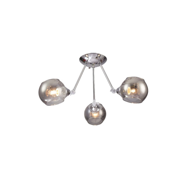 Smoky Cut-out Globe Glass Hinged Chrome Metal Semi Flush Ceiling Light