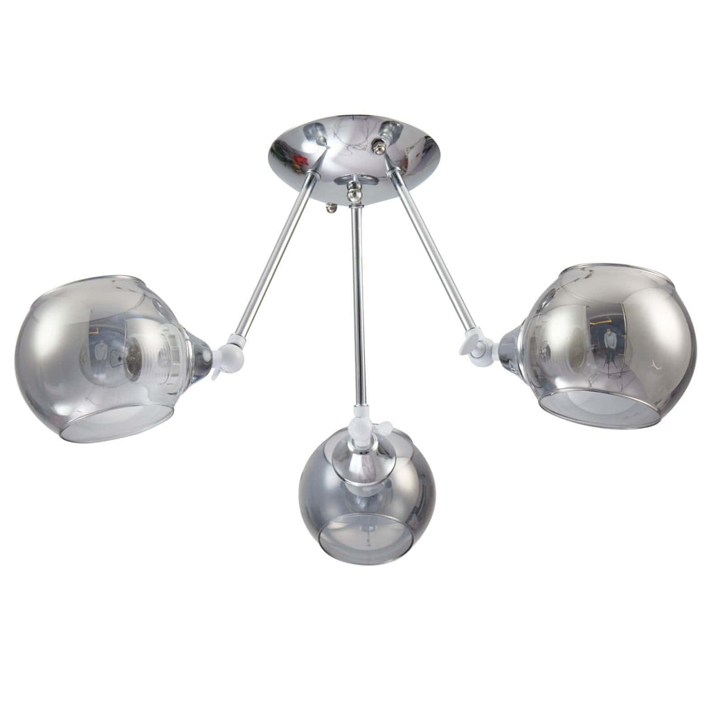 Smoky Cut-out Globe Glass Hinged Chrome Metal Semi Flush Ceiling Light