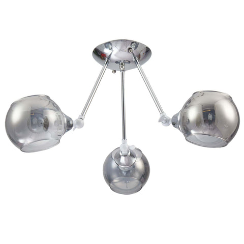 Smoky Cut-out Globe Glass Hinged Chrome Metal Semi Flush Ceiling Light